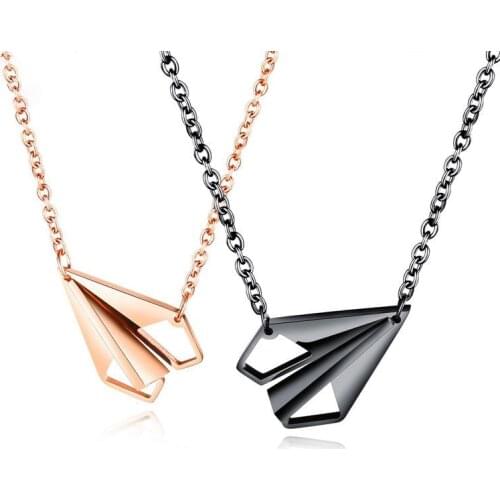 59CM 49CM YMS N445 Valentines Day Gift Korean Couple Necklace For Women Stainless Steel Rose Gold Black Airplane Model Chain