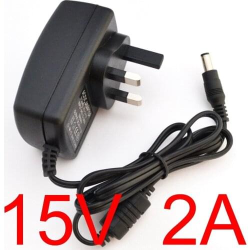 1PCS high quality 15V2A AC 100V-240V Converter Adapter DC 15V 2A 2000mA Power Supply 30W UK Plug 5.5mm x 2.1-2.5mm