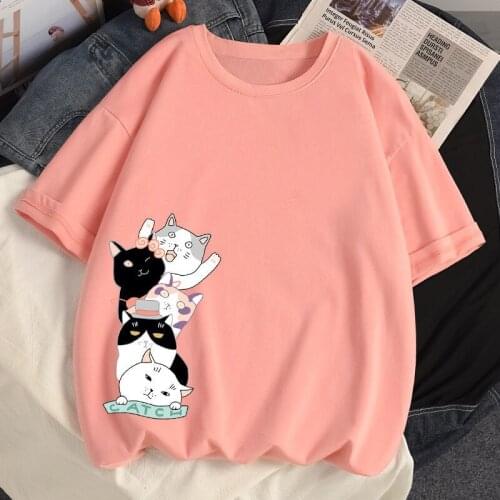 Plus Size S-5XL Cotton T Shirt Summer Casual Loose T Shirt Harajuku Loveliness Womens T-Shirts Round Collar Short Sleeve Top