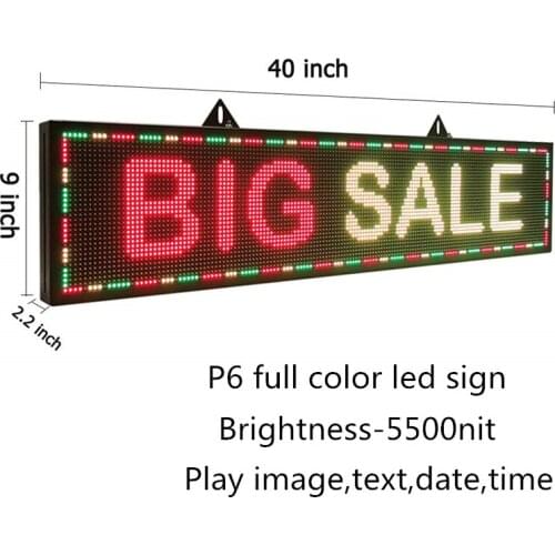 RGB (full Color) Display 40“x9” LED Scrolling Sign for Shops,Restaurants with USB Connectivity - for Indoor Business Display