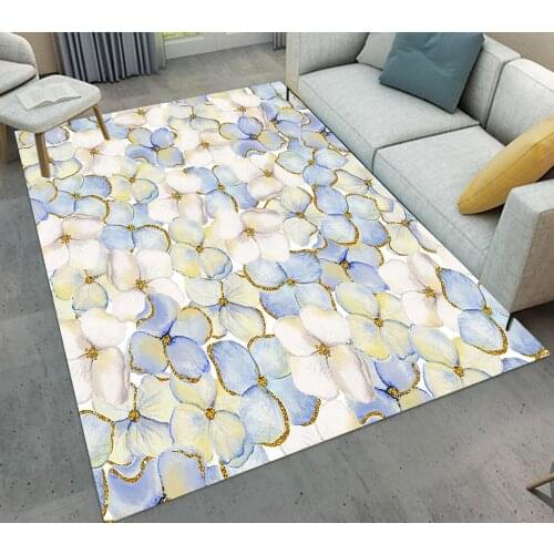 Pink Blue Flowers Golden Petals Printing Area Rugs And Carpets Floor Rug Living Room Bedroom Non-slip Carpet Doormat Yoga Mat