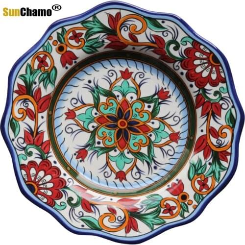 Hand-painted Creative Ceramic Household Dish Plate Large Western Steak Plate Spanish Mexican Style Decorative Plate Dish