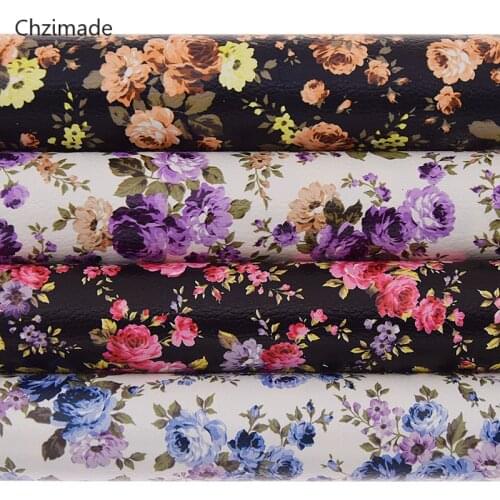 Lychee Life 1/2 Yard Rose Flower Printed Synthetic Leather Fabric Handmade Hairbow Bag Shoes Sewing Material