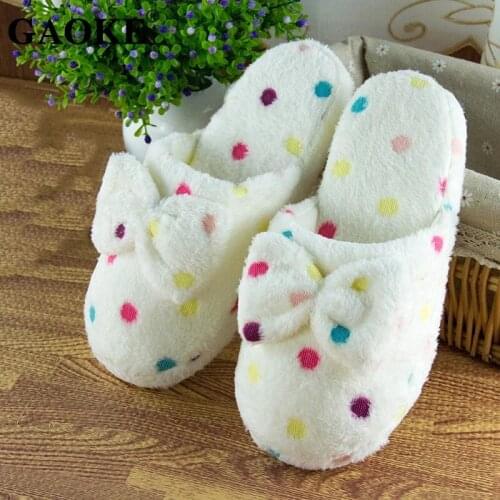 Winter Warm Slippers Women Home Shoes Short Plush Soft Sole Women Indoor Floor Slippers Butterfly-Knot Fashion Home Slippers