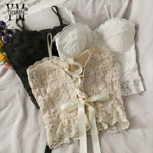 YornMona Ins Fashion Sexy Bandage Back Lace Camis Tops Women Gothic Short Spaghetti Strap Tops Girl Basic Tank Tops Shirt