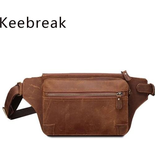 High Quality 100% Genuine Leather Fanny Pack Men Crazy Horse Leather Waist Packs Belt Bags Male Small Chest Belly Bag Bumbag