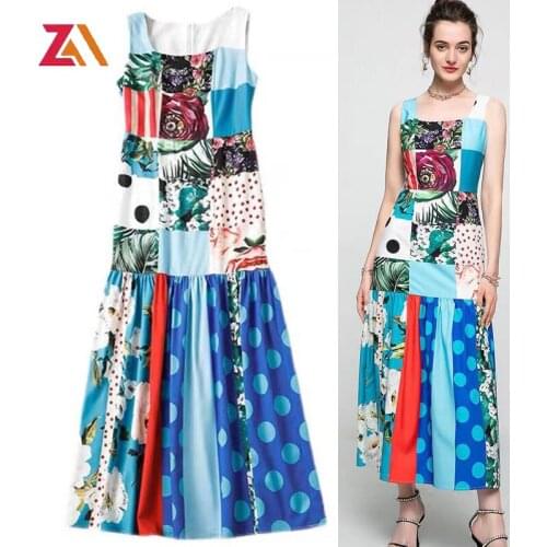 ZALady fashion runway 2021 summer holiday long tank dress womens party beach floral dot printed sleeveless goblincore dresses
