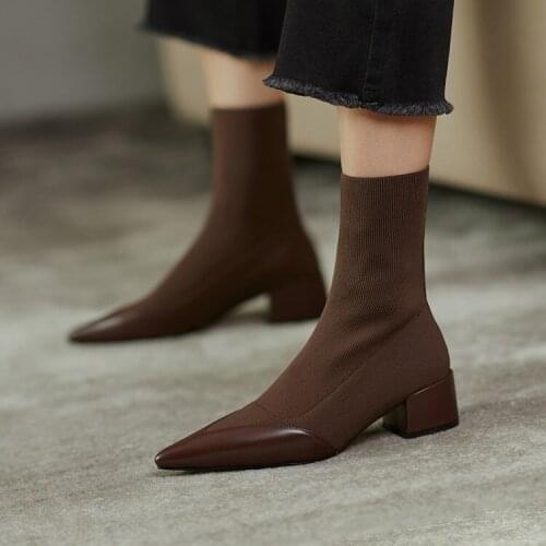 Boots women The sock-boot Leather ankle Patent leather ankle boots high heels shoes for women