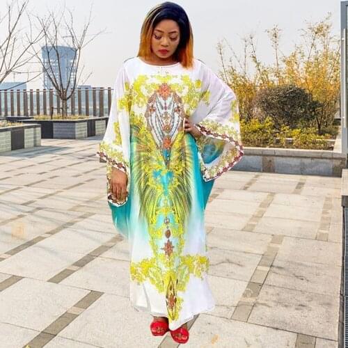 African Fashion Maxi Robe Plus Size Clothing For Women Bat Sleeve Colorful Print Nigerian Clothes Muslim Style Dresses Pullover