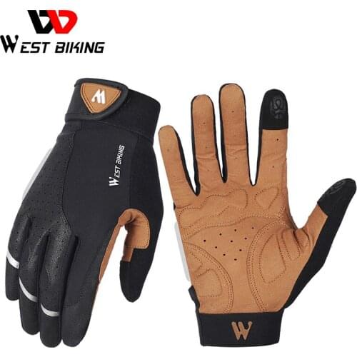 WEST BIKING Winter Cycling Gloves for Men Shockproof Bike Gloves Outdoor Sports Hiking Touchscreen Full Finger Bicycle Gloves