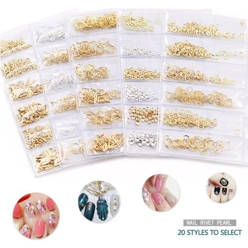 1 Pack Mix 3D Hollow Metal Nail Art Decorations Gold Silver Rivet DIY Nail Studs Pearl Manicure Accessories