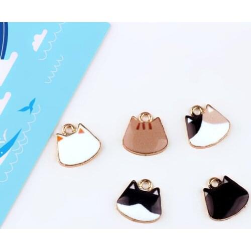 10PCS Cute Cats Head Enamel Charms Bracelets Gold Cat Alloy Floatings DIY Necklace Earring Jewelry Pendant Accessories YZ082