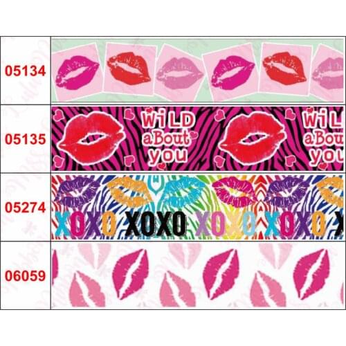 16mm-75mm Colorful Lips Series Zebra Leopard Stripes Printed Grosgrain/Foe Ribbon DIY Valentines Day "Love Kiss" 50yards/roll