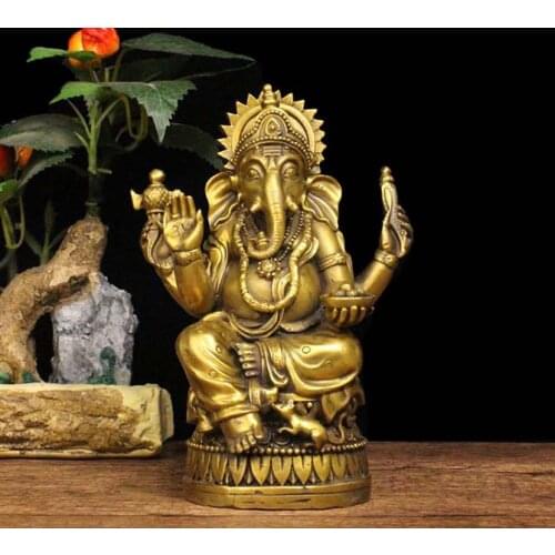 17CM Large # Asia India Thailand Greco-Buddhist HOME CAR Talisman Protection Retro bronze Ganesha God of wealth Buddha statue
