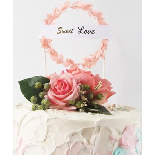 2pcs Sweet Love Creative Happy Birthday Topper Cake Leaf Garland Cake Topper Wedding Christmas Festive Party Cake Decor Gifts