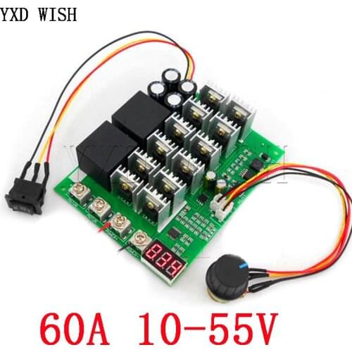 60A 10-55V PWM Speed Controller Module Digital Display Forward Reversal 0~100% Adjustable DC motor 12V 24V 36V 48V MAX 100A