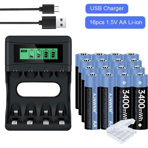 AJNWNM 1.5V AA Battery 3400mWh 1.5V Lithium Li-ion Rechargeable battery AA 1.5V camera flashlight 1.5v AA Rechargeable Battery