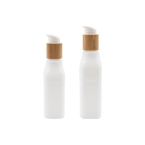 Bamboo lotion cap cbd cream 40ml 100ml 4oz glass Opal White Porcelain Glass Pump Spray Bottle Packing Cosmetic Jars Containers