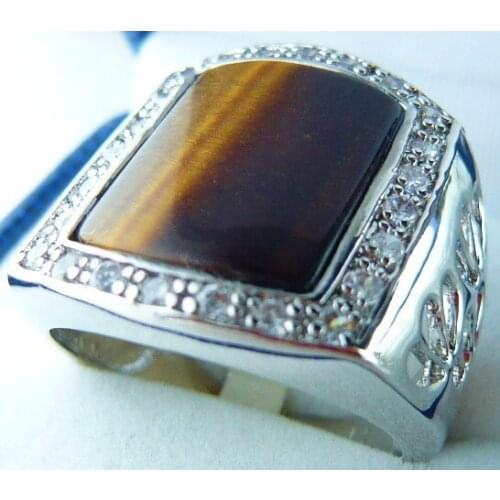 FREE SHIPPING>>>@@ wholesale fashion mans silver plated tiger eye stone ring(#9.10.11)