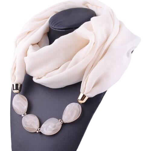 Multi-style Decorative Jewelry Necklace Resin Beads Pendant Scarf Women Head Scarves Hijab Cotton Linen Soft Echarpe Femme