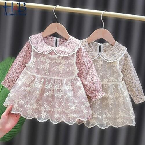 Humor Bear Baby Dress New Spring Autumn Doll Collar Long Sleeve Floarl Printed Embroidery Fake Two Piece Princess Dress