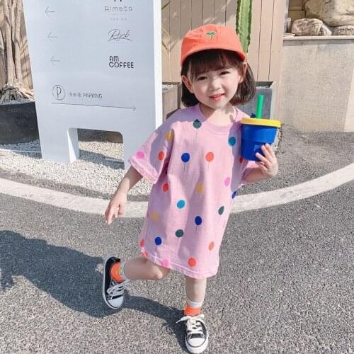 Girls Long T-shirt 2021 Summer New Girls Cotton Short Sleeve Dress Toddler Childrens Round Neck Casual Dress