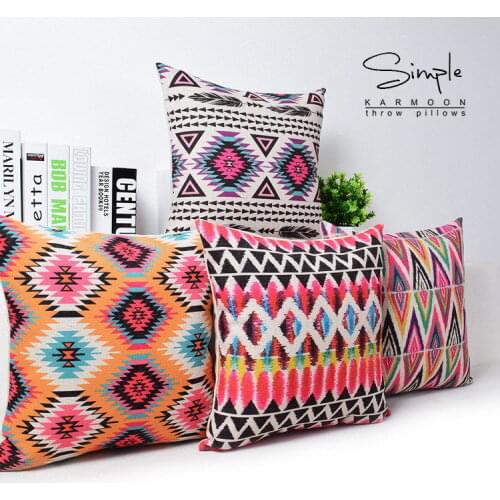 Cotton linen18"x18" Geometric Pillow Case Linen Cushion Abstract Aztec Bohemia Cover Soft Room Gifts Single Sides Printing