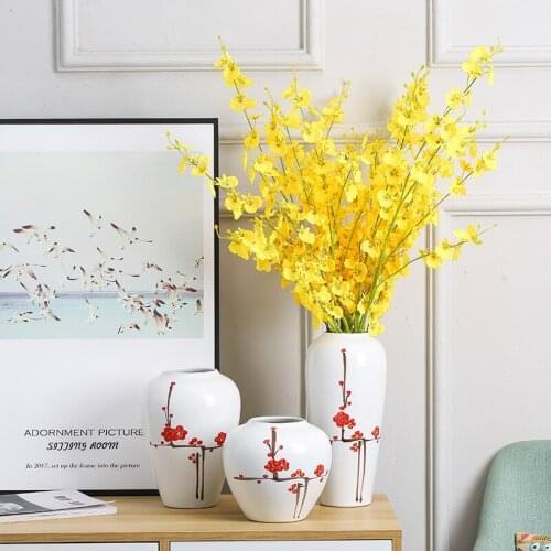 Chinese Ceramics Hand Paint Red Plum White Porcelain Vase Desk Decor Flower Insert Craft Home Ornament