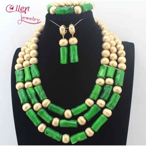 Natural Green Coral Beads Necklaces Set Nigerian Wedding african Coral beads jewelry sets Dubai Bridal Statement Necklace N0085
