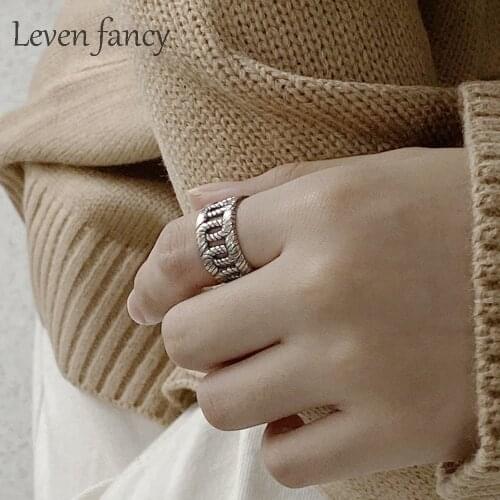 Twist Ring Silver 925 Braid Handmade Ring Alternative Wedding Jewelry Braided Rope Band Vintage Retro Silver Wide Rings for Girl