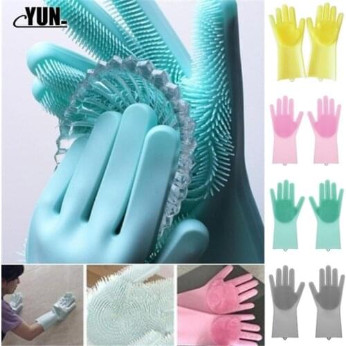 Kitchen Gloves Silicone Cleaning Gloves Dish Washing Brush Bowl Housework Gloves Non-Slip Insulation Wear-Resistant 7D