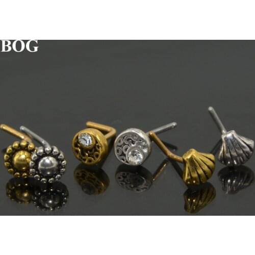 Lot 2 Pieces Crescent Dotted Sun Seashell Nose Stud Piercing Surgical Steel L Shape Nose Ring Nose Jewelry 20g