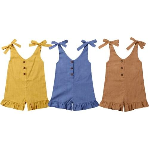 Summer Kids Baby Girl 1-6Y Romper Clothes Ruffle Sleeveless Belt Solid One-Pieces Bib Romper Overalls Outfits