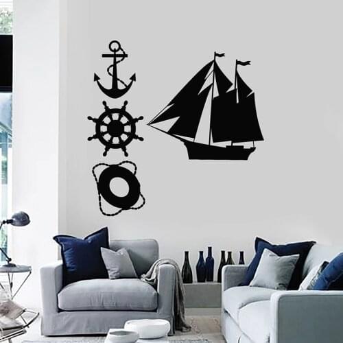 Boat Wall Decal Anchor Ship Wheel lifebuoy Sailor Sea Marine Style Bedroom Living Room Home Decor Vinyl Stickers Art Mural S1434