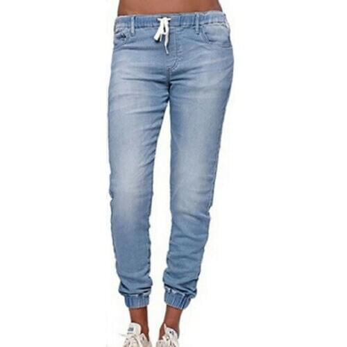 HengShunRui Fashion Women Mid Rise Skinny Jeans Drawstring Elastic Waist Denim Pants Female Casual Jeans Plus Size S-5XL