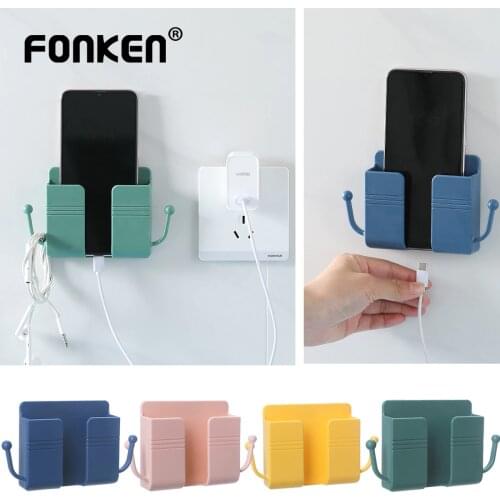 Wall Mounted Storage Box Holder Mobile Phone Charging Organizer Rack TV Remote Control Air Conditioner Stand Multifunction Clip