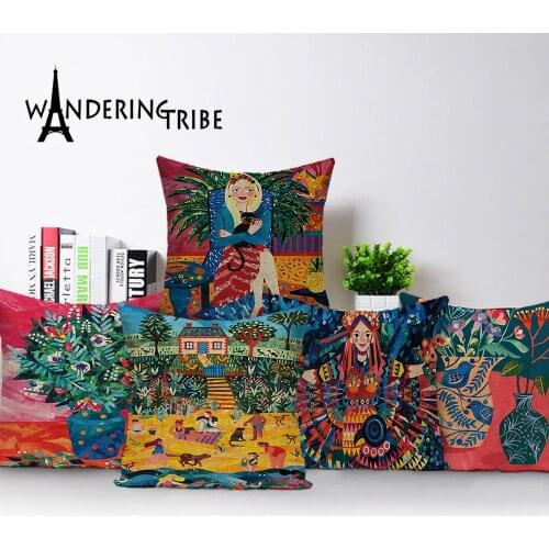 Abstract Painting Cushion Cover Vintage Scenery Pillow Case Decorative Sofa Decorative Cushions Pillowcases Funda Cojin Kissen