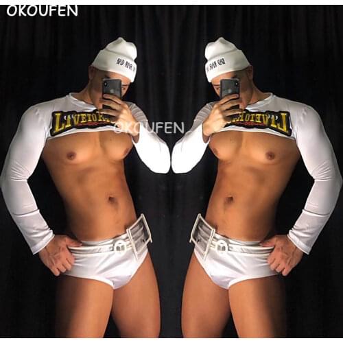 Nightclub bar ds men and women sexy party dj performance suit new white sexy christmas theme party costume