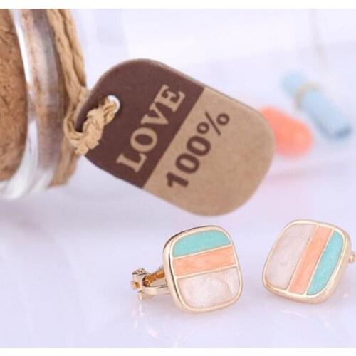 New Design Colorful Enamel Square Shape Clip on Earrings No Pierced for Women Party Wedding Luxury Ear Clip Bijouterie Hot Sale