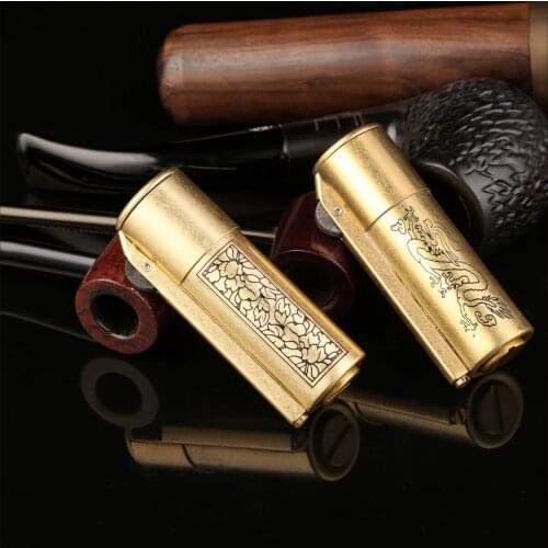 HONEST Pure Copper Old-Fashioned Kerosene Lighter Carved Dragon Windproof Trench Gasoline Cigarettes Accessories Wooden Gift Box