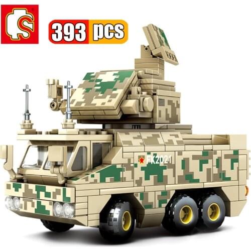 SEMBO 393Pcs Armored Anti-aircraft HQ-17 Military Missile Vehicle Building Blocks Special Forces Soldier Figures Model Bricks