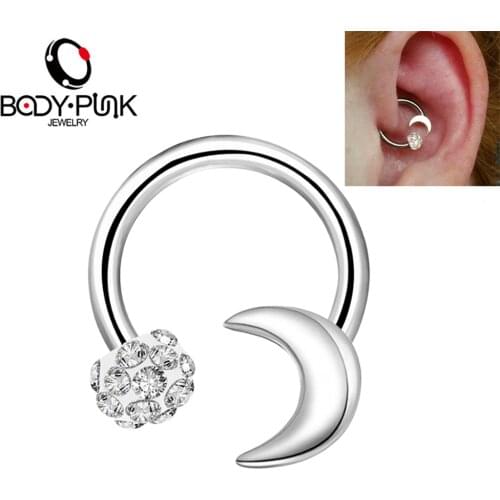 Body Punk 1pc 16G Cartilage Earrings Surgical Steel Horseshoe Circular Barbell CZ Daith Rook Helix Septum Lip Circular Ear Rings