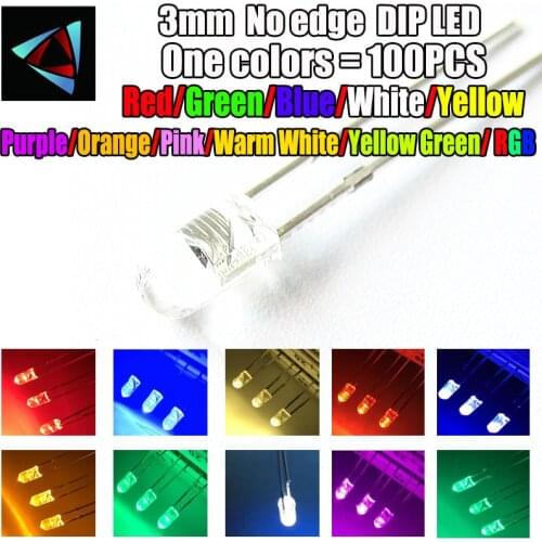 100pcs 3mm LED No edge Light Emitting Diode White Green Red Blue Yellow Orange Purple UV Pink RGB Mechanical axis light keyboard