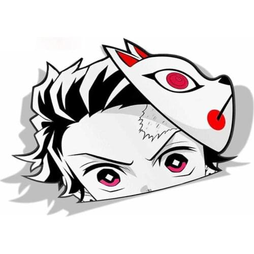 Personality Tanjiro Kamado Demon Slayer Peek Anime Big Head Vinyl Transfer Car Sticker Window Trunk Decal Suitable for Car Doors