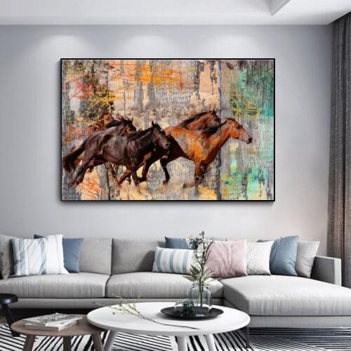 Vintage Running Horses Abstract Canvas Paintings on the Wall Art Posters and Prints Animals Modern Decorative Pictures Cuadros