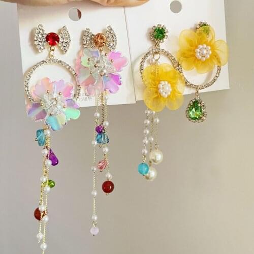 Korean Dangle Drop Earrings Kawaii Long Pink Women Wholesale Cute Heart Bow Knot Bohemia Female Fashion Jewelry