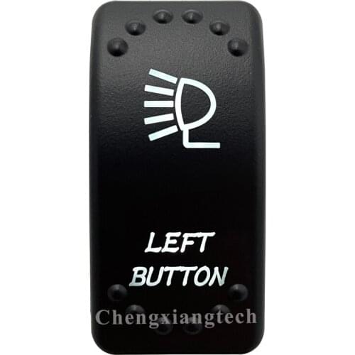 Dual White Led Light 12V 24V Car Boat Caravan Rocker Switch Laser Engraving LEFT BUTTON, 5 Pin On Off SPST Waterproof