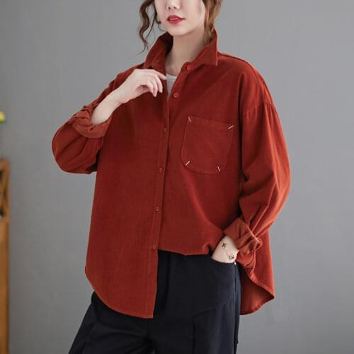 Corduroy Autumn Jackets Turn-down Collar Button Pockets Outwear Jacket Korea Design Women Spring Casual Jacket