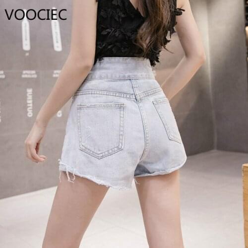 VOOCIEC 2020 Fashion Women Summer Denim Shorts Jeans Women High Waisted Short New Femme Push Up Skinny Slim Denim Shorts
