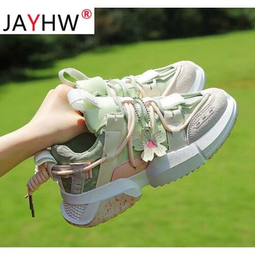 JAYHW New Summer Women Cherry Blossom Fashion Sneakers Woman Casual Shoes Increase Thick-Soled Old Shoes Ladies Running Shoes